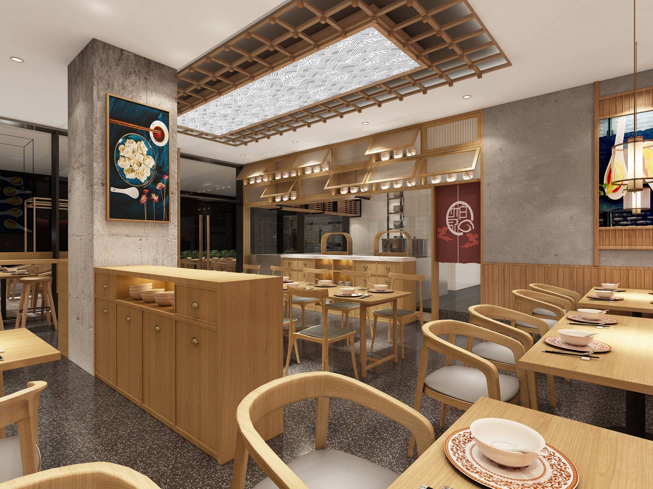 150平米开封水饺店面装修设计效果图