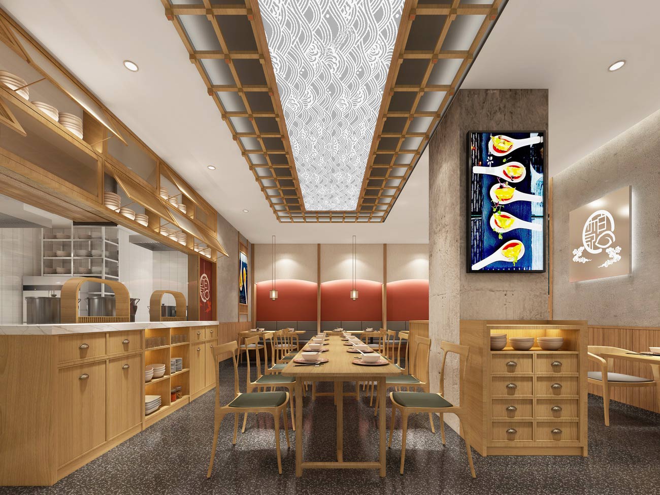 150平米开封水饺店面装修设计效果图