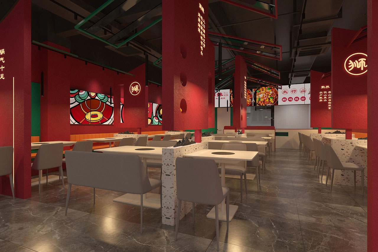 220平米开封炒鸡店面装修设计效果图