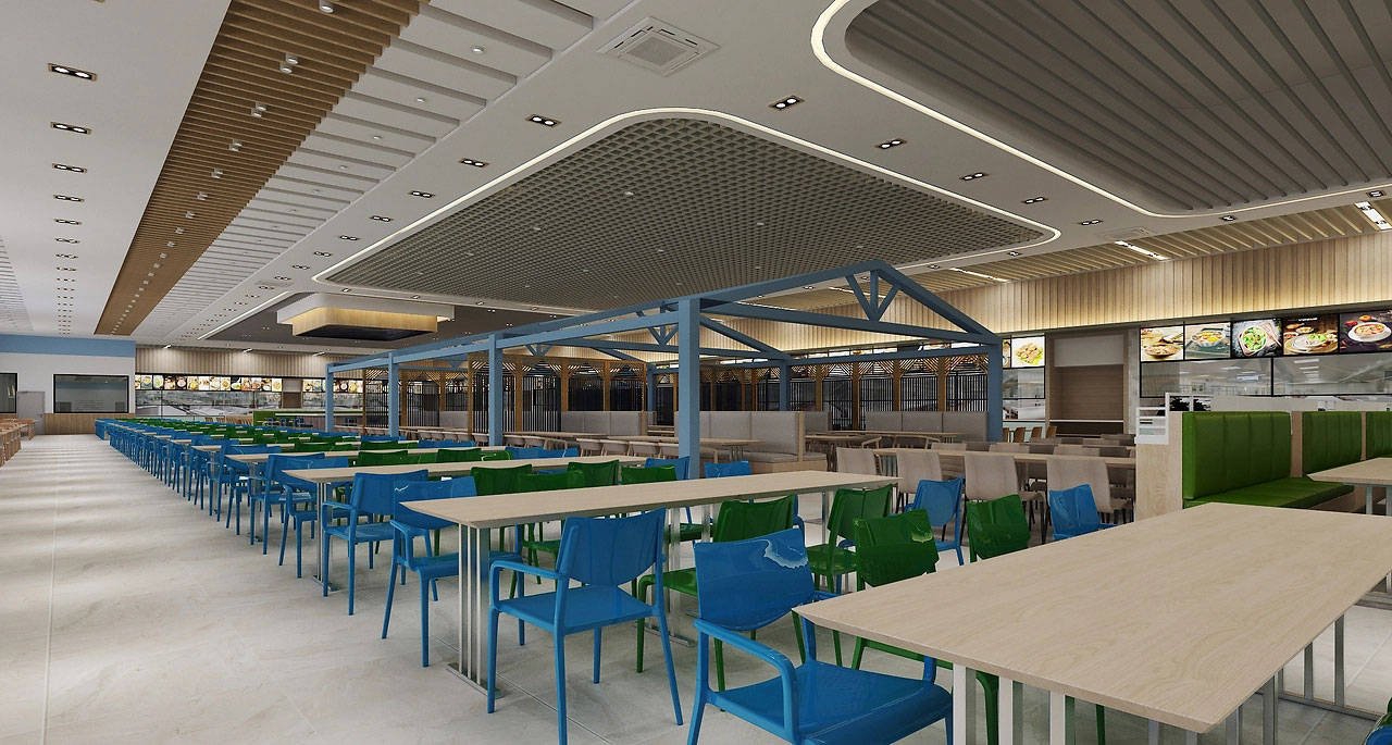 500平米开封工厂食堂装修设计效果图