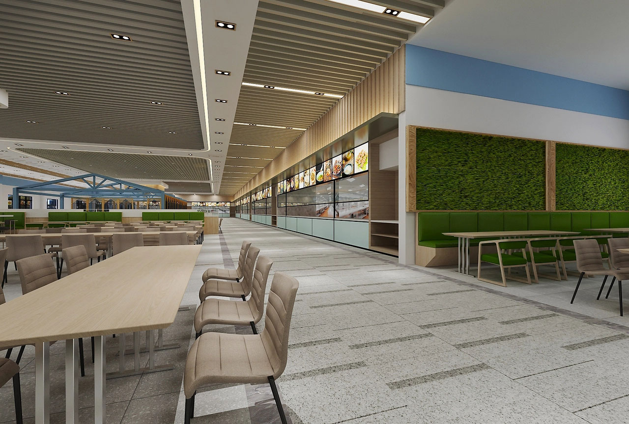 500平米开封工厂食堂装修设计效果图