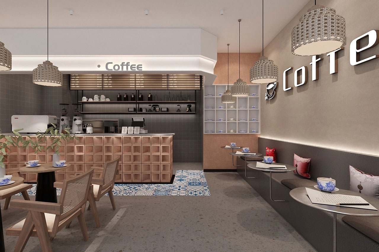 129平米开封咖啡店装修设计效果图