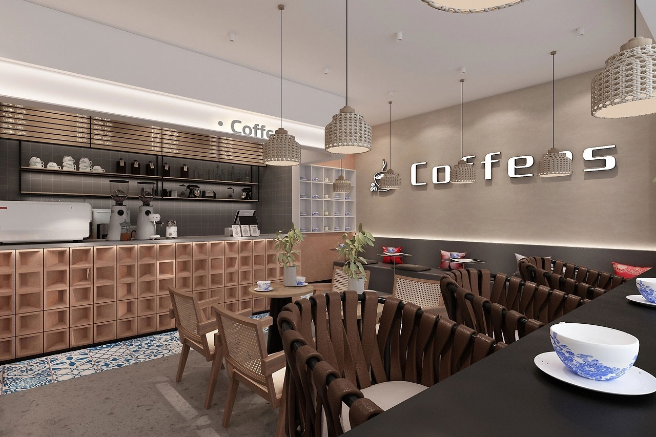 129平米开封咖啡店装修设计效果图