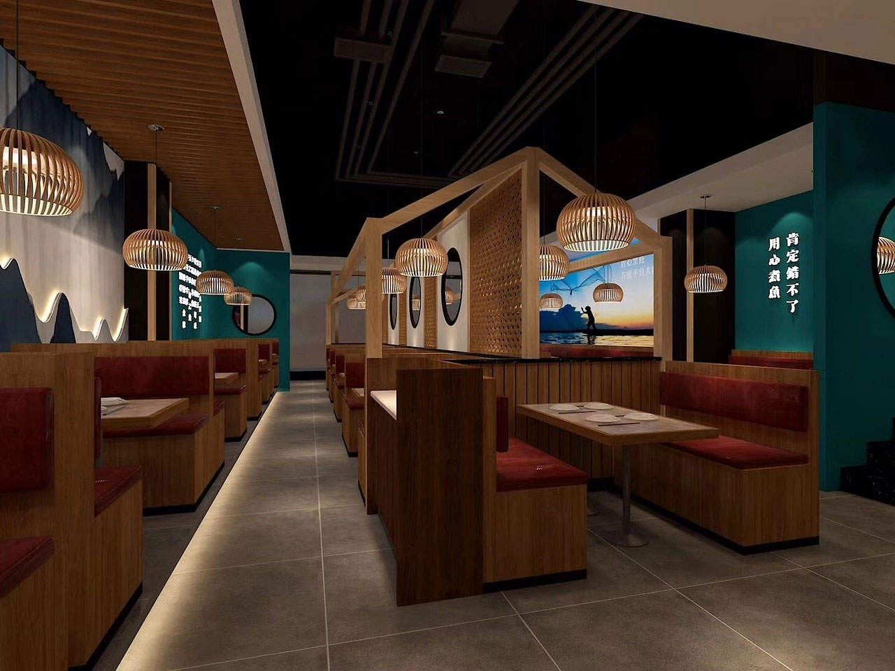 152平米开封鱼火锅店面装修设计效果图