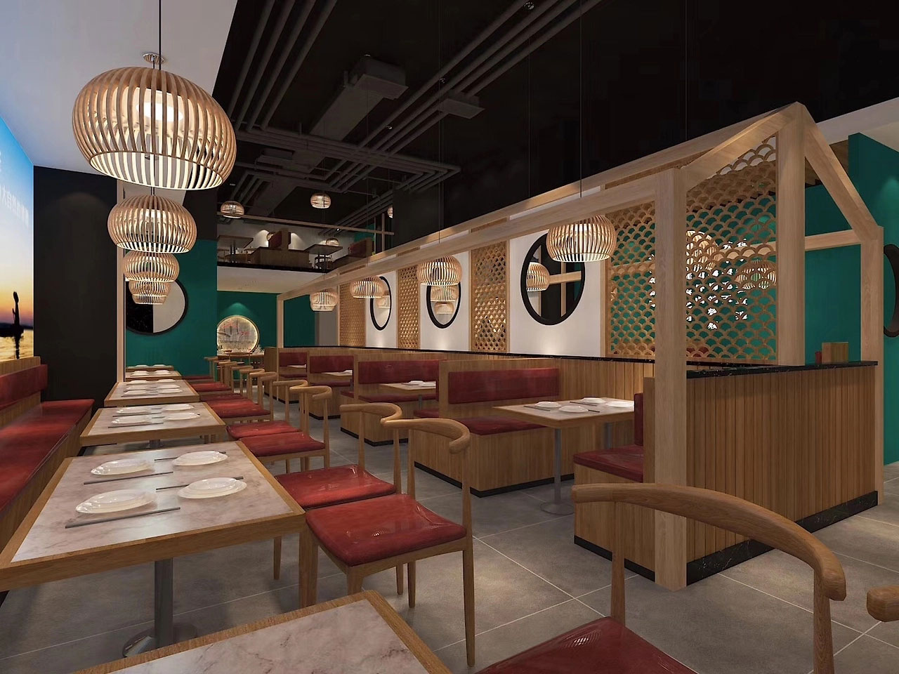 152平米开封鱼火锅店面装修设计效果图