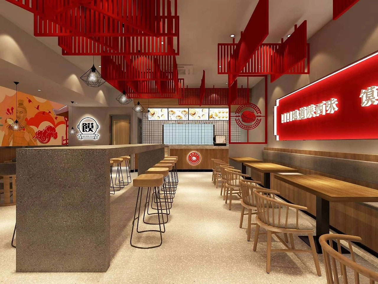 56平米开封凉皮肉夹馍店装修设计效果图