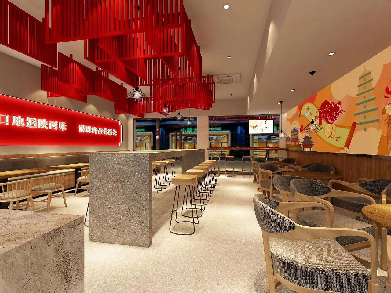 56平米开封凉皮肉夹馍店装修设计效果图