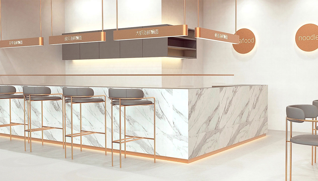 87平米开封海鲜焖面店装修设计效果图