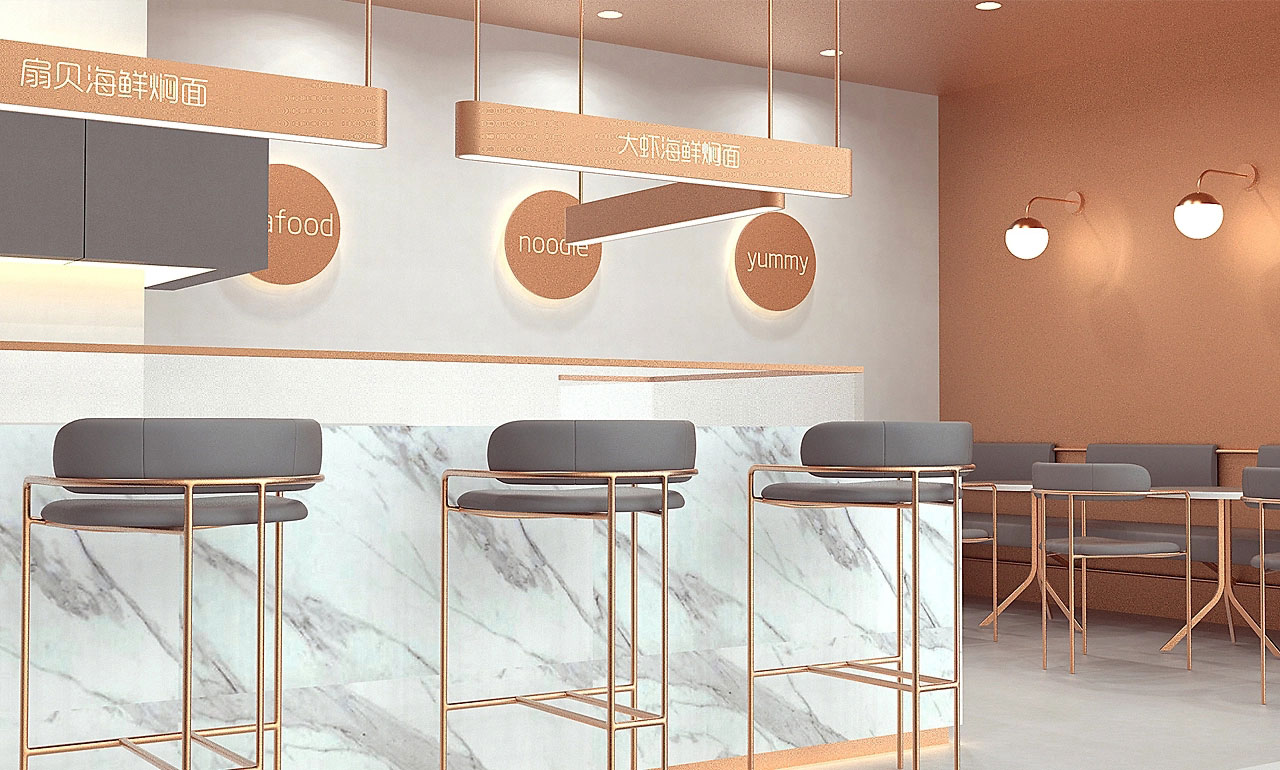 87平米开封海鲜焖面店装修设计效果图