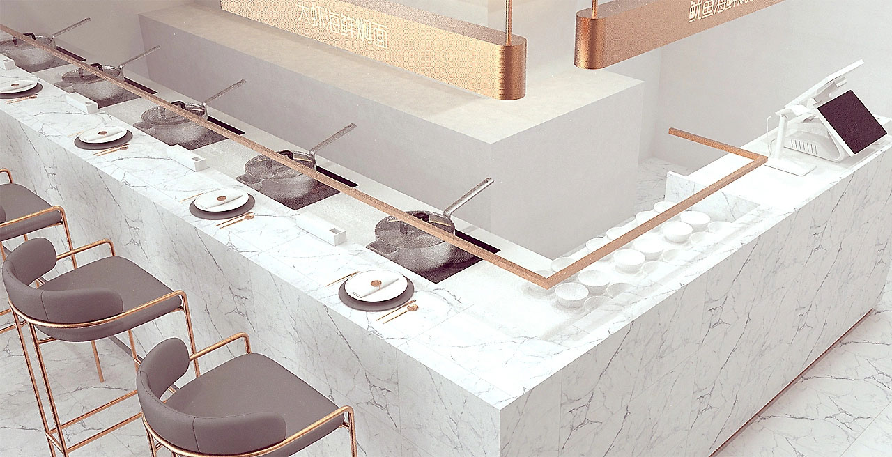 87平米开封海鲜焖面店装修设计效果图