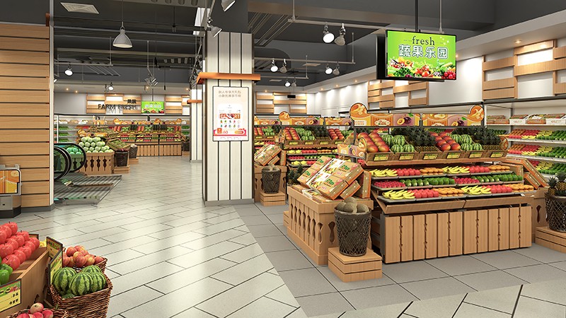 350平米开封生鲜超市装修设计效果图